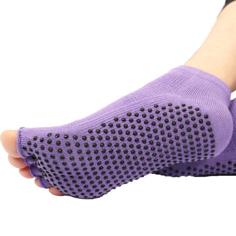 Womens Yoga Socks Solid Colors Fingerless Non-slip Sports Grip Socks - CHALIER