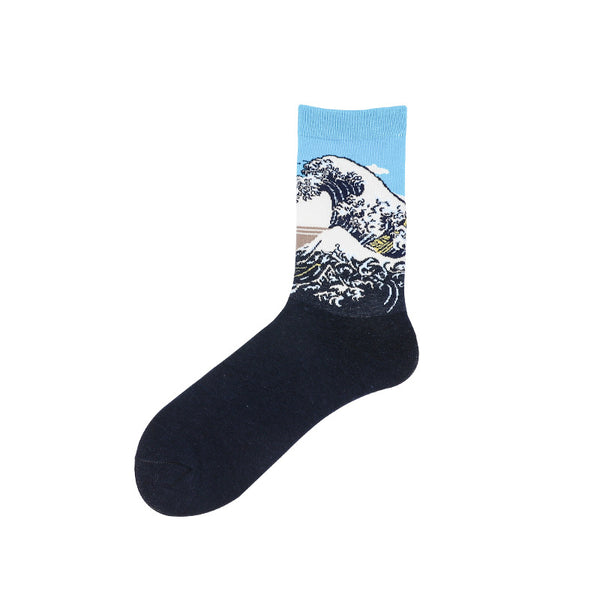 Chalier Mens Casual Crew Art Wave Socks