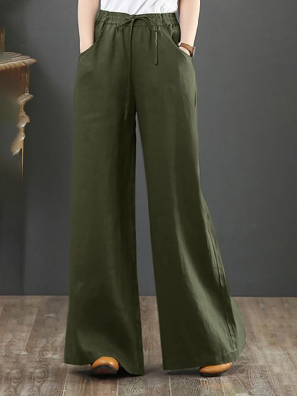 Women's Cotton Linen Wide Leg Pants Casual Plus Size High Waist Straight Trousers