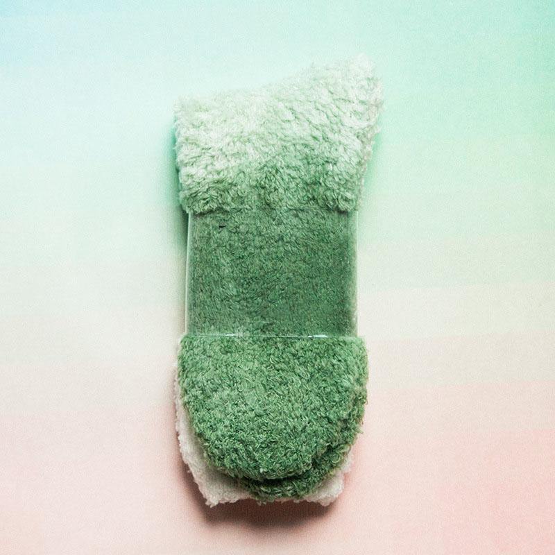Womens Winter Warm Fuzzy Slipper Socks Gradient Color Family Couple Socks - CHALIER