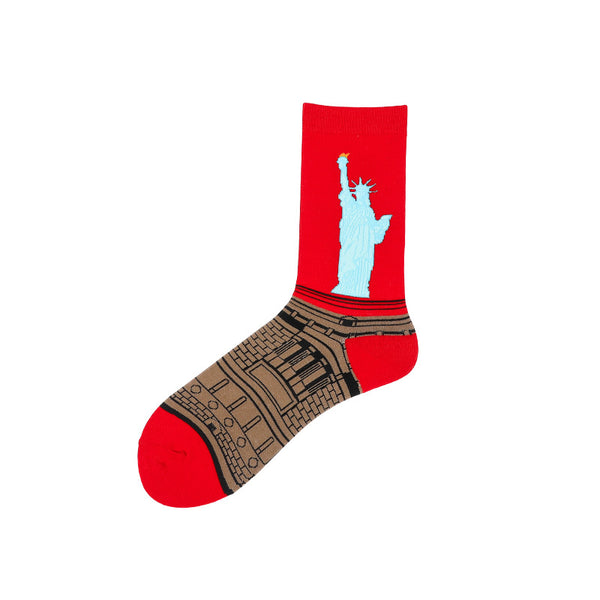 Chalier Mens Casual Crew Art Statue of Liberty Socks