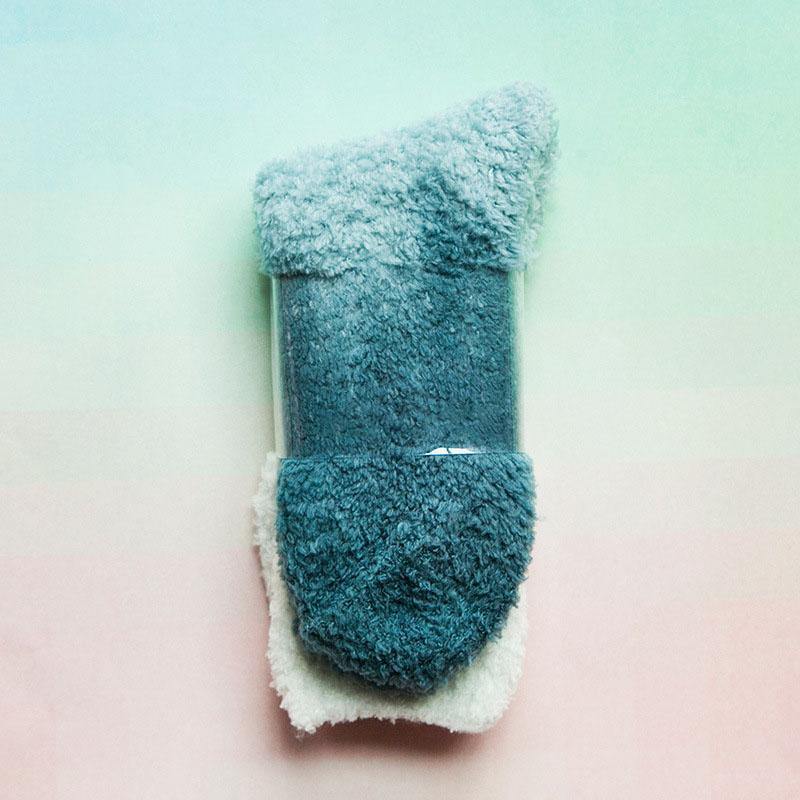 Womens Winter Warm Fuzzy Slipper Socks Gradient Color Family Couple Socks - CHALIER