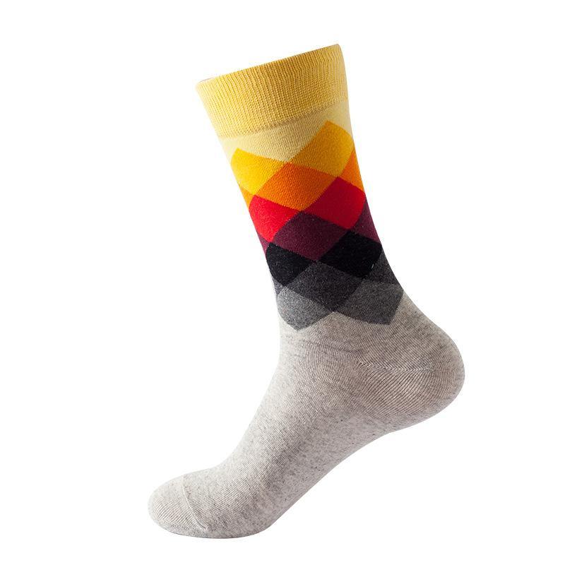 Women Cotton Crew Color Diamond Pattern Fashion Socks - CHALIER