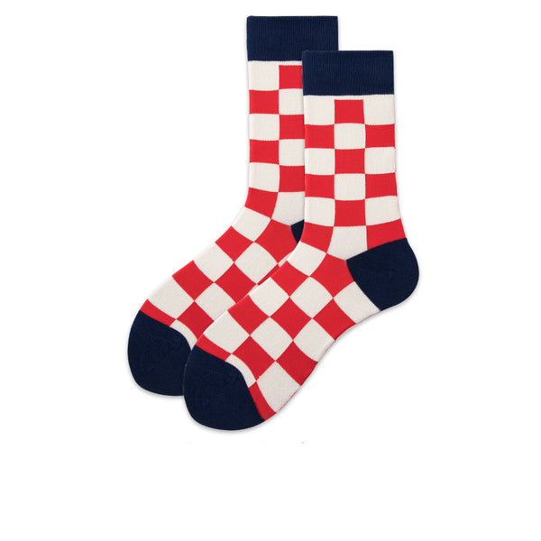 Chalier Mens Casual Crew Street Hip-hop Couple Red White Lattice Socks