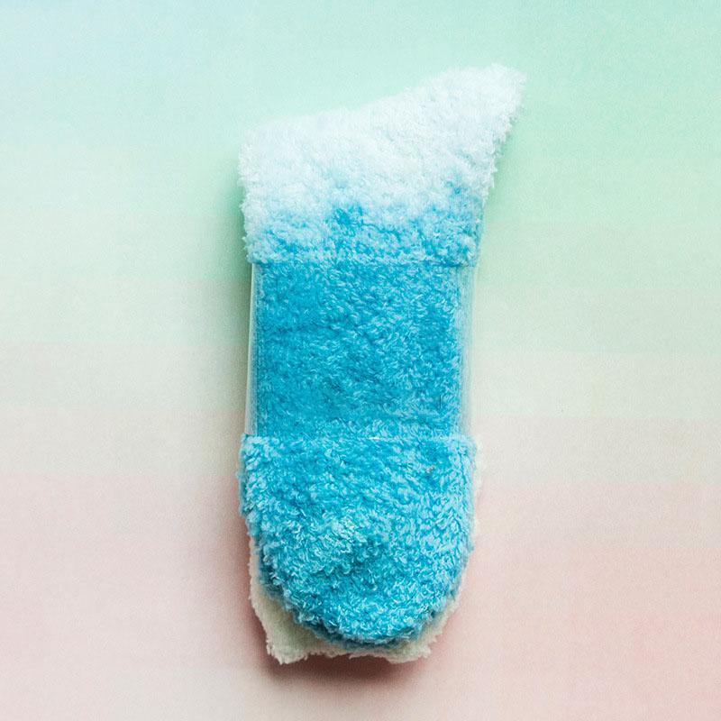 Womens Winter Warm Fuzzy Slipper Socks Gradient Color Family Couple Socks - CHALIER
