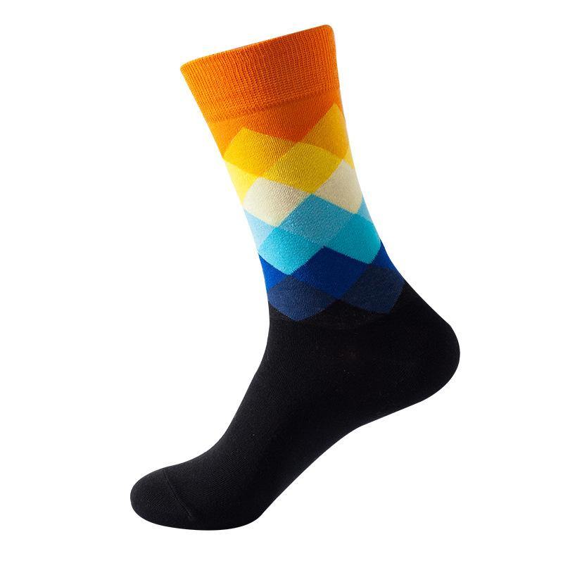 Women Cotton Crew Color Diamond Pattern Fashion Socks - CHALIER