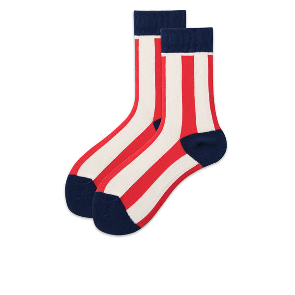 Chalier Mens Casual Crew Street Hip-hop Couple Red White Strip Socks
