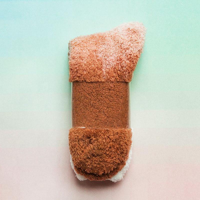 Womens Winter Warm Fuzzy Slipper Socks Gradient Color Family Couple Socks - CHALIER