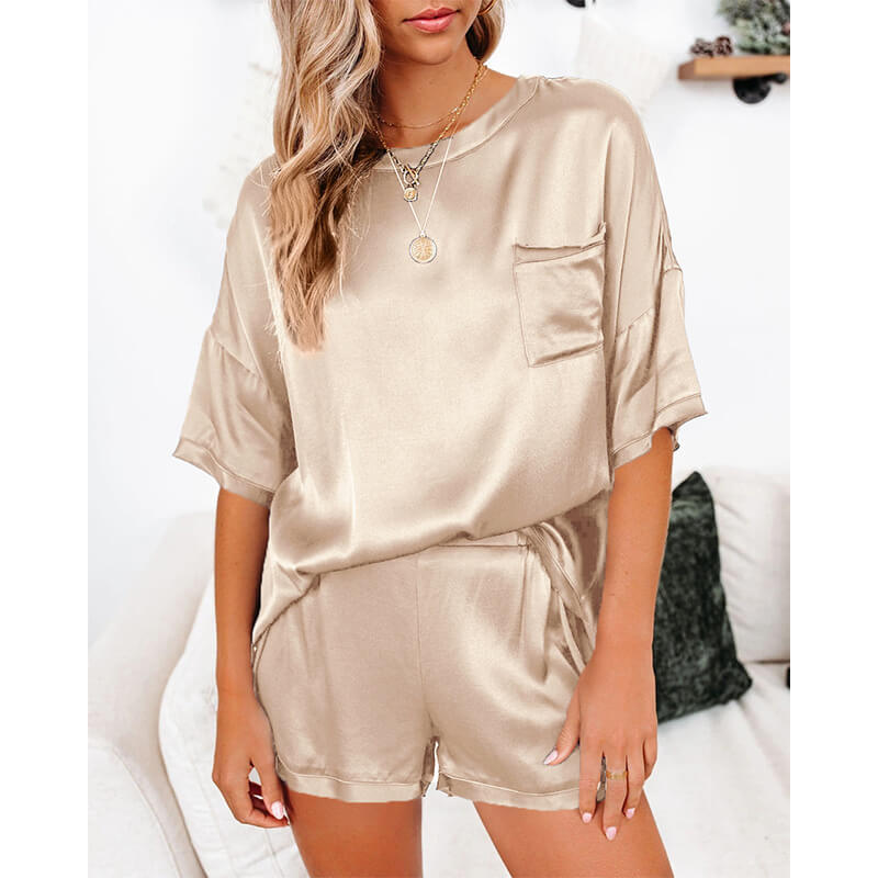 Women's Sleepwear Shorts Set 1/2 Sleeve Scoop Neck Pajamas Solid Color Nightwear