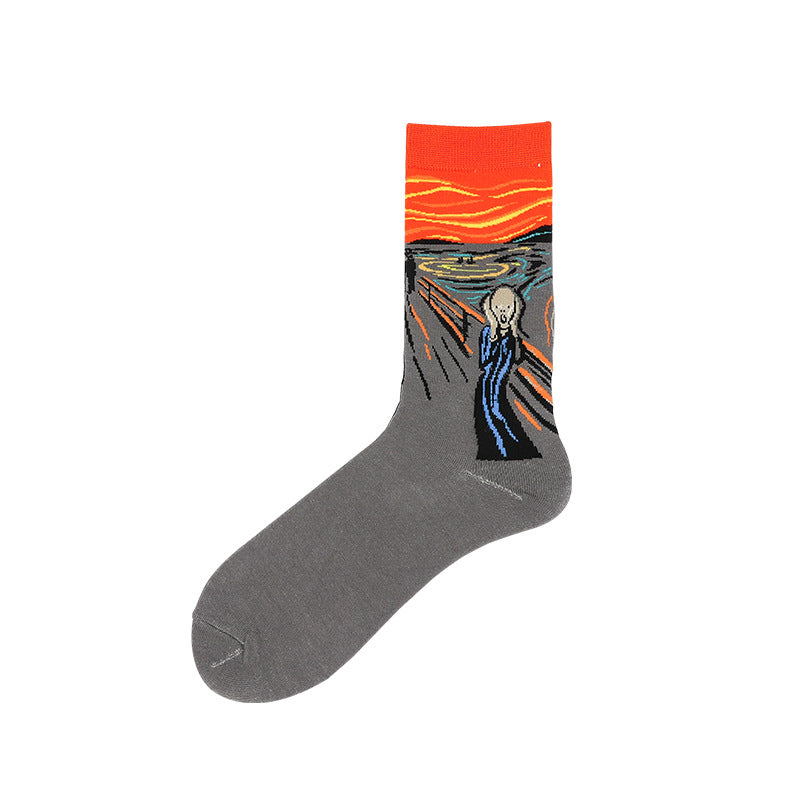 Women Socks Vintage Literary Abstract Oil Painting Men's Socks Cotton Socks