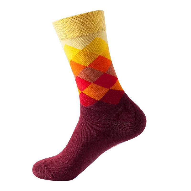 Women Cotton Crew Color Diamond Pattern Fashion Socks - CHALIER