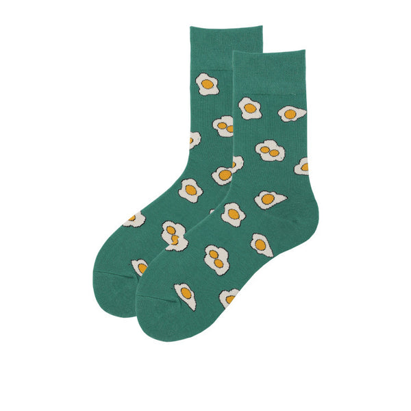 Chalier Mens Casual Cartoon Fried Eggs Cotton Socks