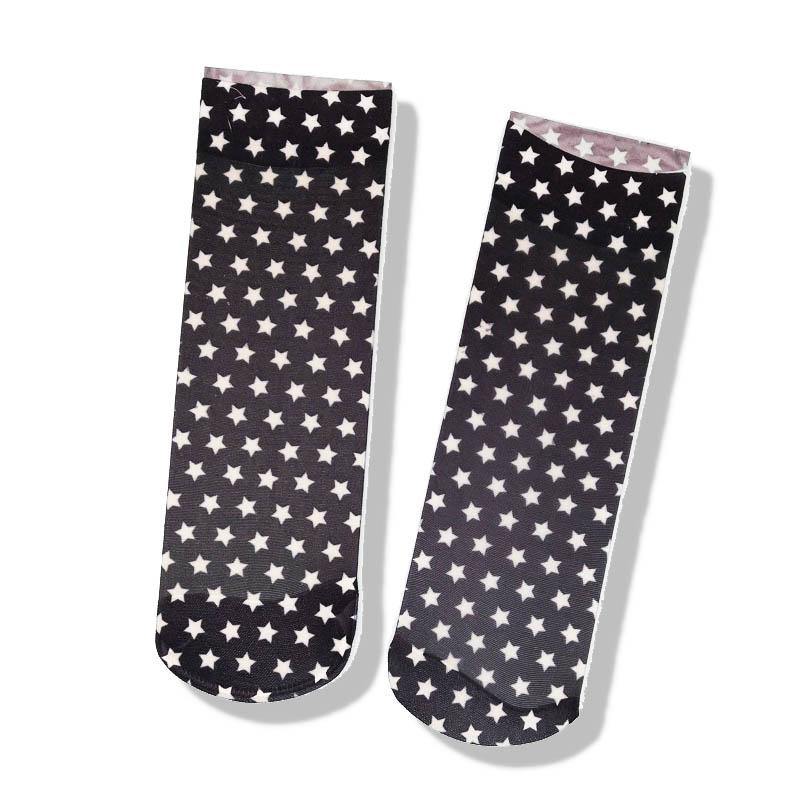 Womens Cute Sweet Short Ultrathin Stockings Stars Polka Dot Pattern Ankle Socks Set 3 Pairs - CHALIER