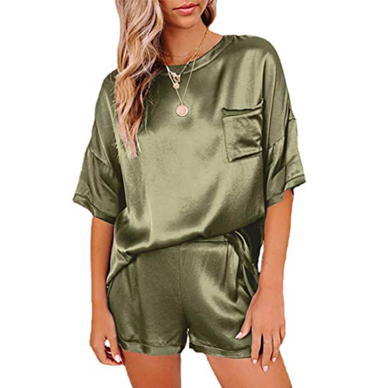 Women's Sleepwear Shorts Set 1/2 Sleeve Scoop Neck Pajamas Solid Color Nightwear