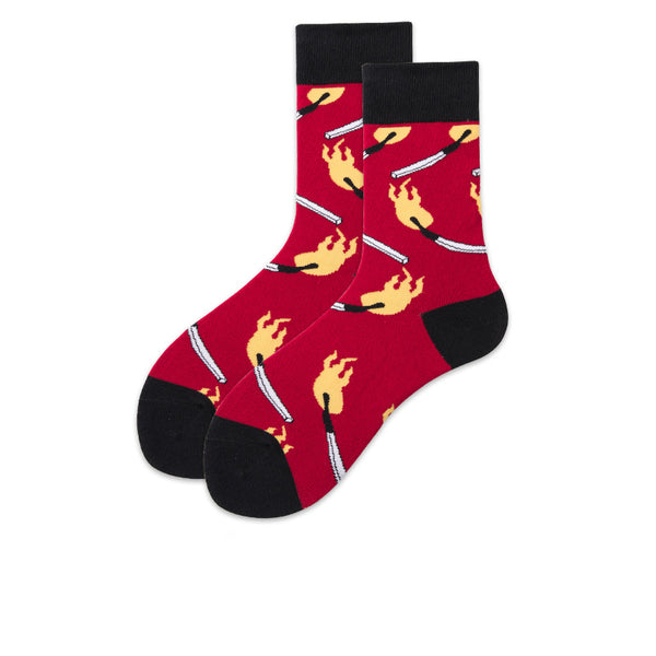 Chalier Mens Casual Crew Street Hip-hop Couple Match Flame Socks