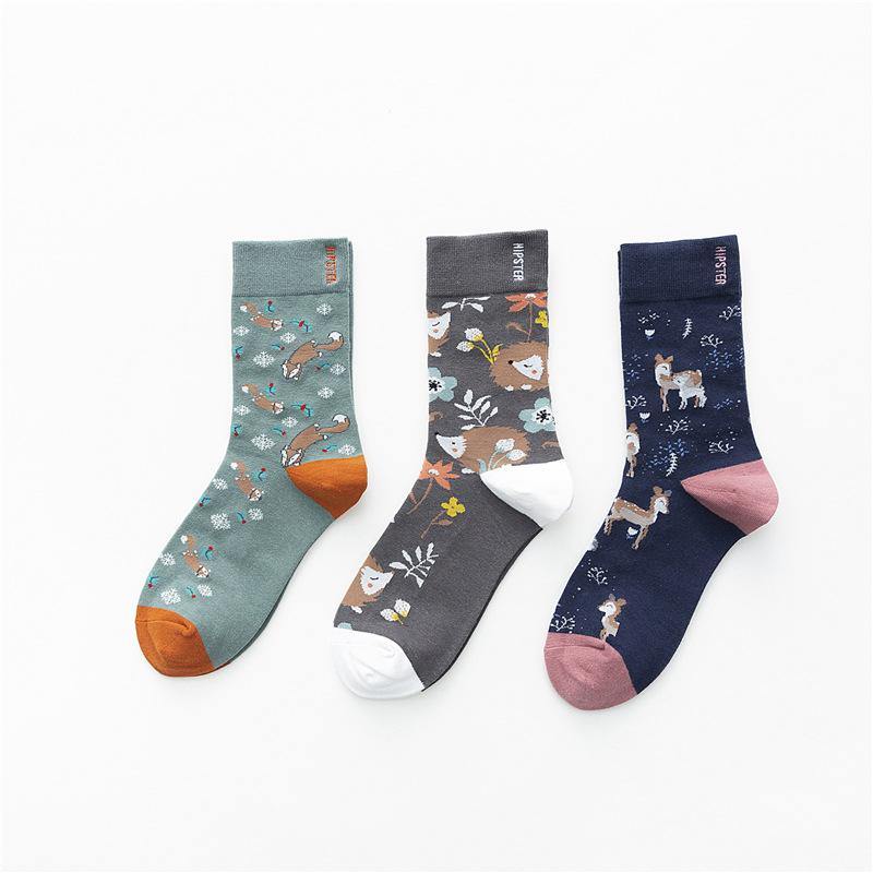 Unisex Painting Style Men Socks Cotton Harajuku Colorful Full Socks Couple Funny Casual Cotton Socks 3 Pairs - CHALIER