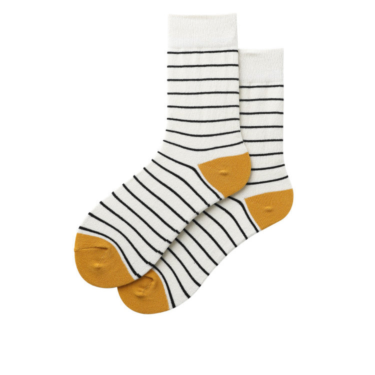 Chalier Mens Casual Cartoon Black Pinstripe Cotton Socks