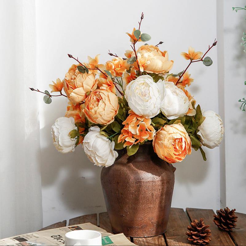 Artificial Fake Peony Flowers Bouquet Vintage Silk Flowers Wedding Home Party Decoration - CHALIER