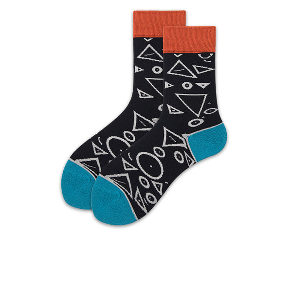 Chalier Mens Casual Crew Street Hip-hop Couple Geometry Socks