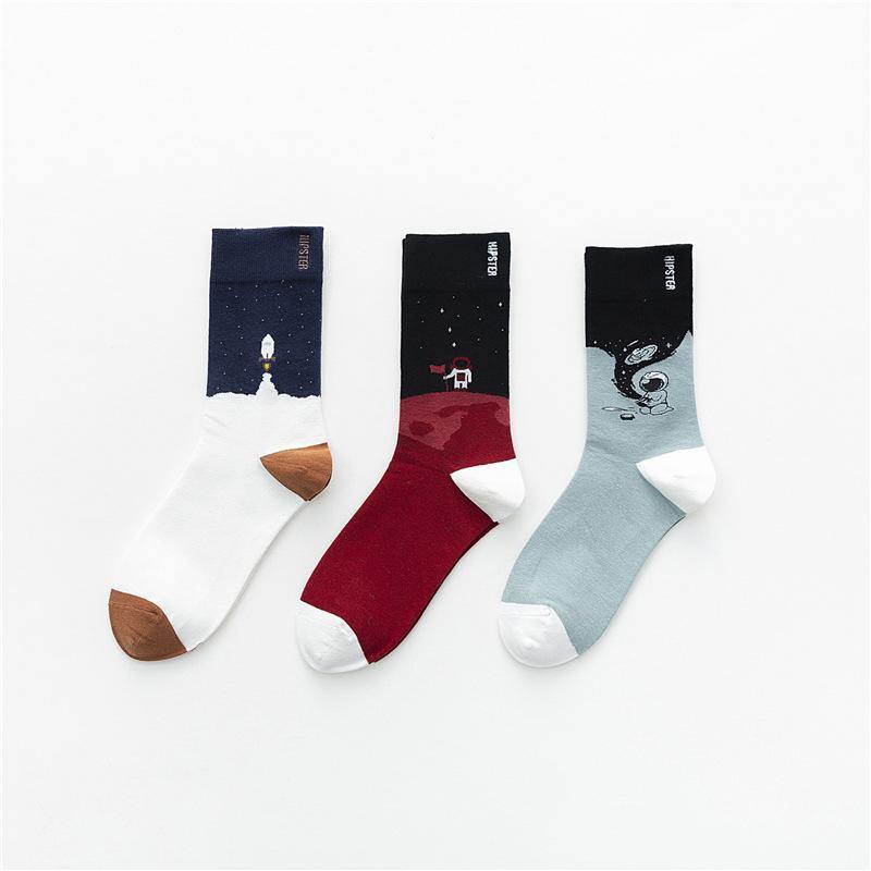 Unisex Painting Style Men Socks Cotton Harajuku Colorful Full Socks Couple Funny Casual Cotton Socks 3 Pairs - CHALIER