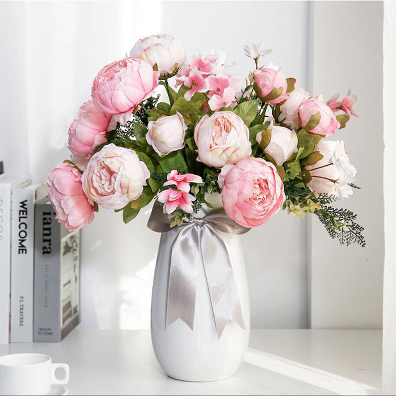 Artificial Fake Peony Flowers Bouquet Vintage Silk Flowers Wedding Home Party Decoration - CHALIER