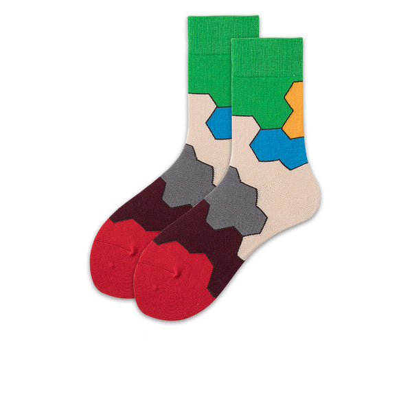 Chalier Mens Casual Crew Street Hip-hop Couple Polygon Socks