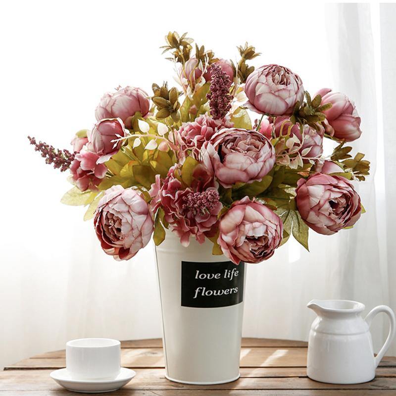 Artificial Fake Peony Flowers Bouquet Vintage Silk Flowers Wedding Home Party Decoration - CHALIER