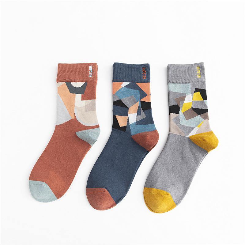 Unisex Painting Style Men Socks Cotton Harajuku Colorful Full Socks Couple Funny Casual Cotton Socks 3 Pairs - CHALIER