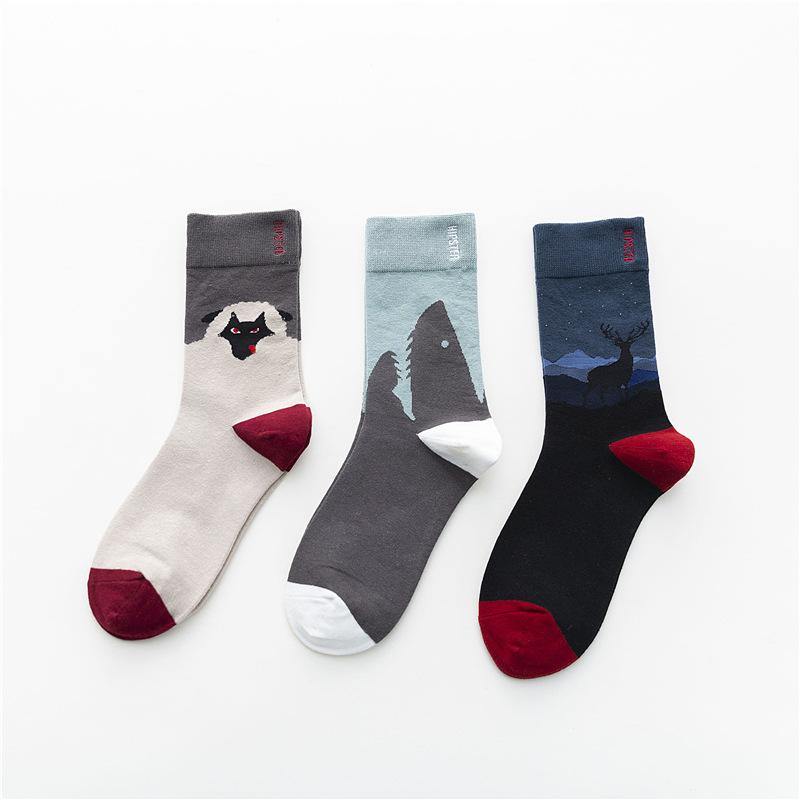 Unisex Painting Style Men Socks Cotton Harajuku Colorful Full Socks Couple Funny Casual Cotton Socks 3 Pairs - CHALIER
