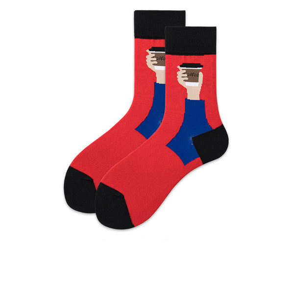 Chalier Mens Casual Crew Street Hip-hop Couple Hold Coffee Socks