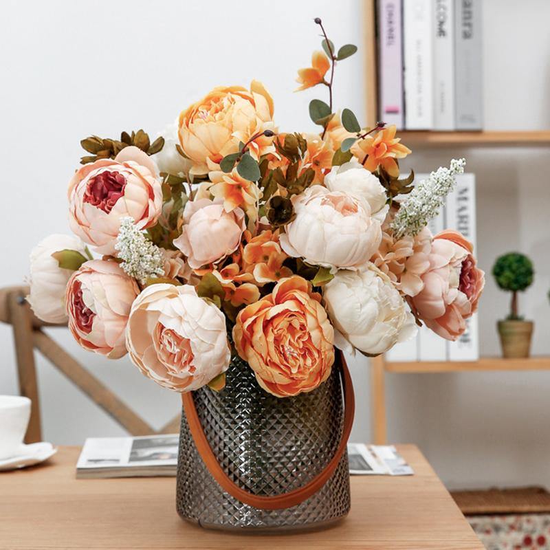 Artificial Fake Peony Flowers Bouquet Vintage Silk Flowers Wedding Home Party Decoration - CHALIER