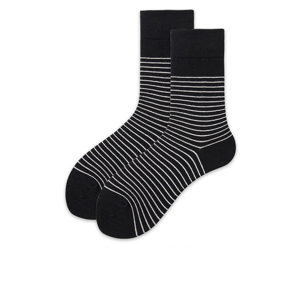 Chalier Mens Casual Crew Street Hip-hop Couple White Strip Socks