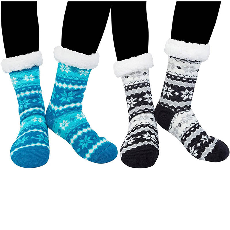 Womens Winter Snow Slipper Socks Fuzzy Cozy Socks Blue/Black