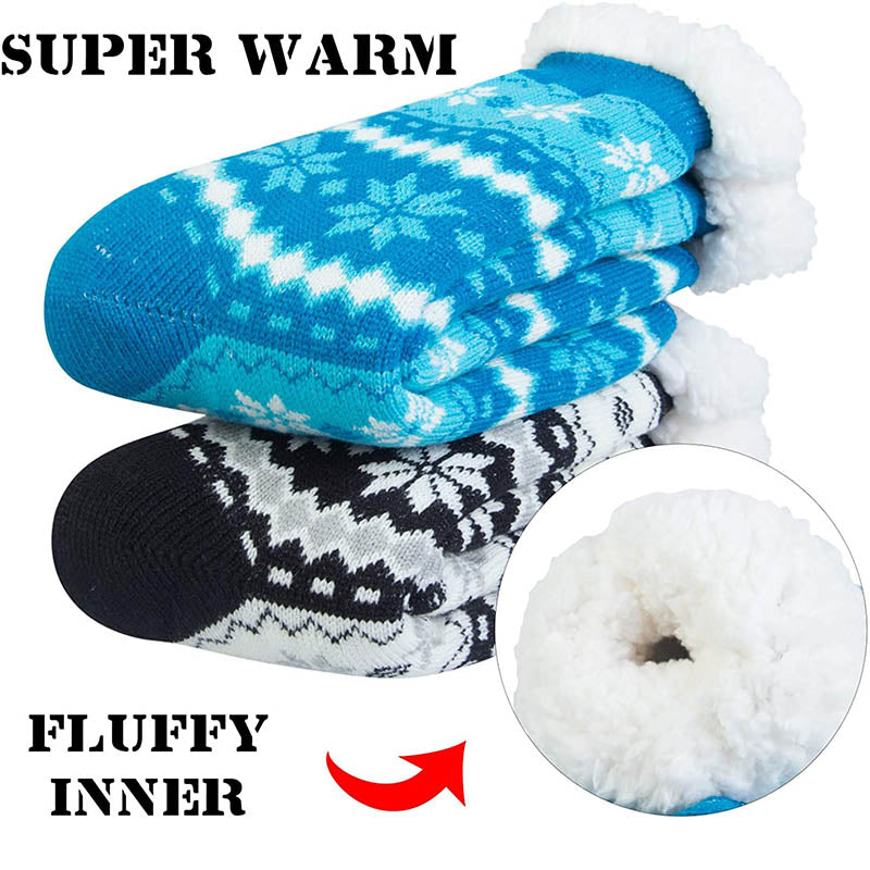 Womens Winter Snow Slipper Socks Fuzzy Cozy Socks Blue/Black