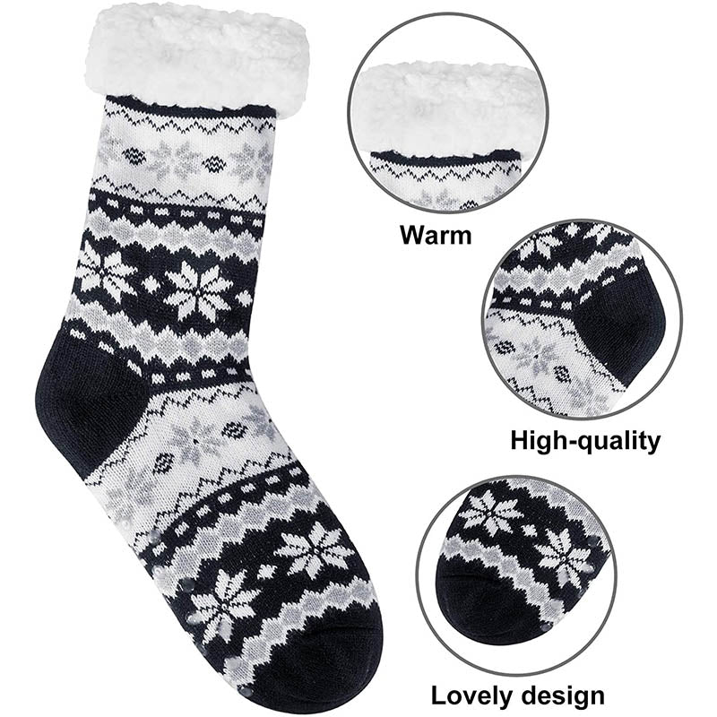 Womens Winter Snow Slipper Socks Fuzzy Cozy Socks Blue/Black