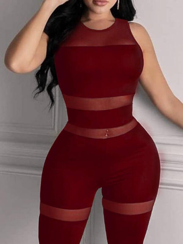 Chalier Sheer Mesh Thick Strap Skinny Jumpsuit - CHALIER