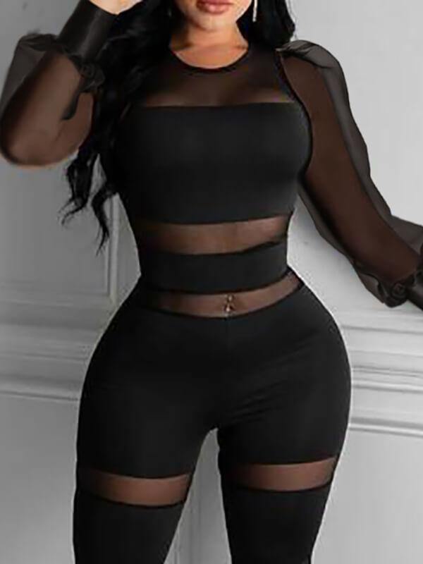 Chalier Sheer Mesh Thick Strap Skinny Jumpsuit - CHALIER