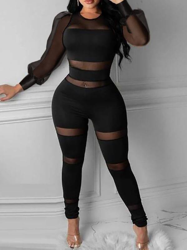 Chalier Sheer Mesh Thick Strap Skinny Jumpsuit - CHALIER