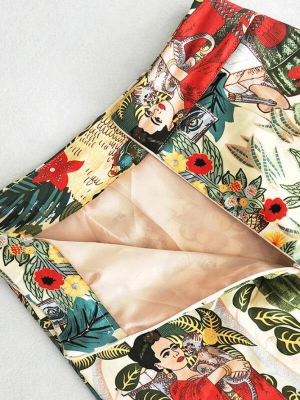 Chalier Printed A-line Skirt Character Pattern Step Skirt - CHALIER