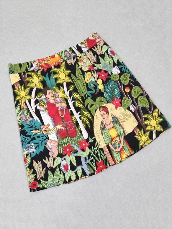 Chalier Printed A-line Skirt Character Pattern Step Skirt - CHALIER