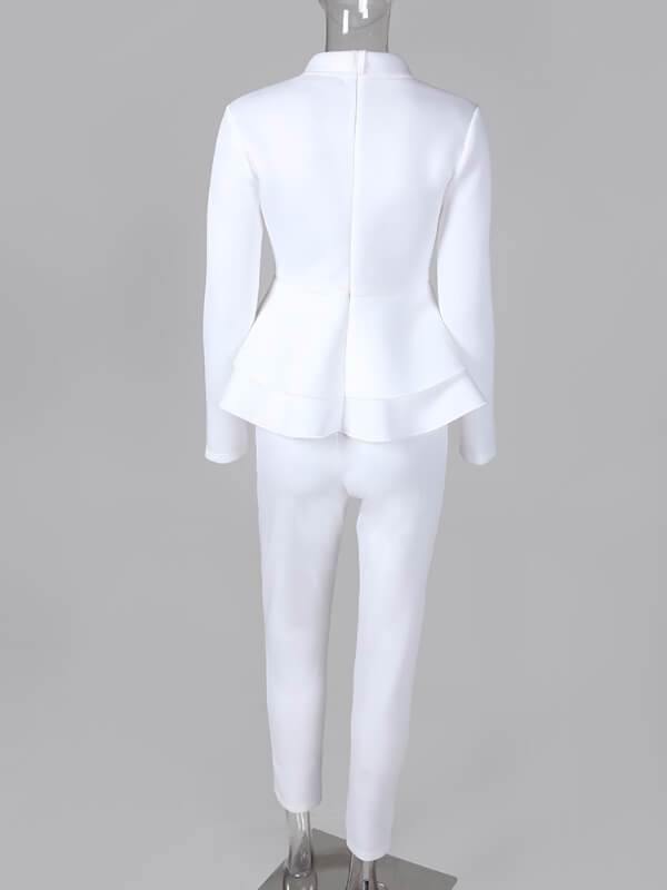 Chalier Solid Ruffles Design Top Skinny Pencil Pant Sets - CHALIER