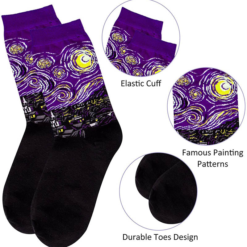 Womens Fun Socks Famous Painting Pattern Art Socks Novel Fun Cotton Socks Set 5 Pairs