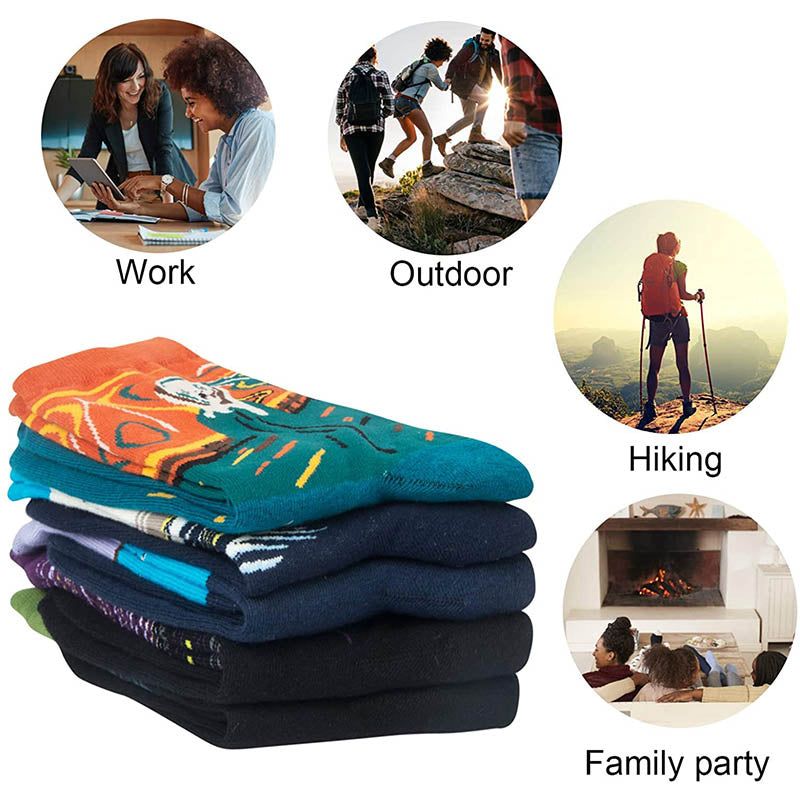 Womens Fun Socks Famous Painting Pattern Art Socks Novel Fun Cotton Socks Set 5 Pairs