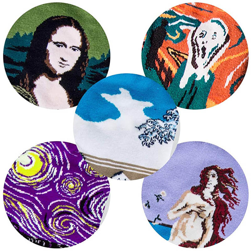 Womens Fun Socks Famous Painting Pattern Art Socks Novel Fun Cotton Socks Set 5 Pairs