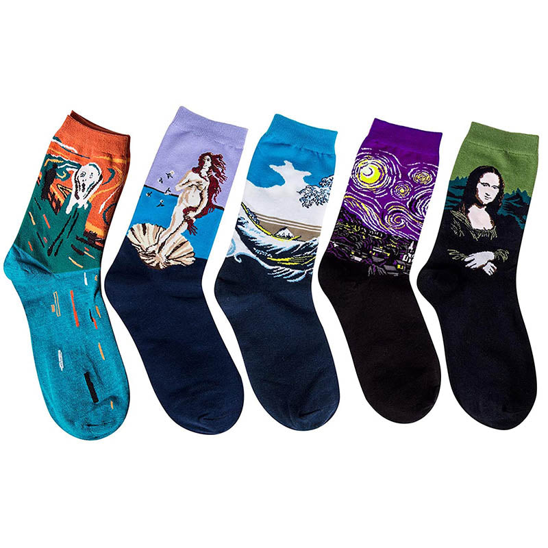 Womens Fun Socks Famous Painting Pattern Art Socks Novel Fun Cotton Socks Set 5 Pairs