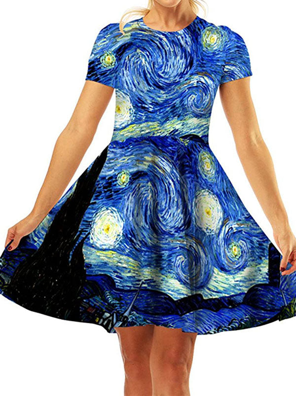 Women's Van Gogh Starry Night Vincent Dress A-Line Artistic Mini Dress