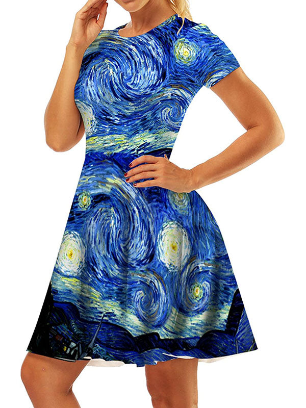 Women's Van Gogh Starry Night Vincent Dress A-Line Artistic Mini Dress