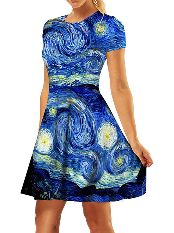 Women's Van Gogh Starry Night Vincent Dress A-Line Artistic Mini Dress