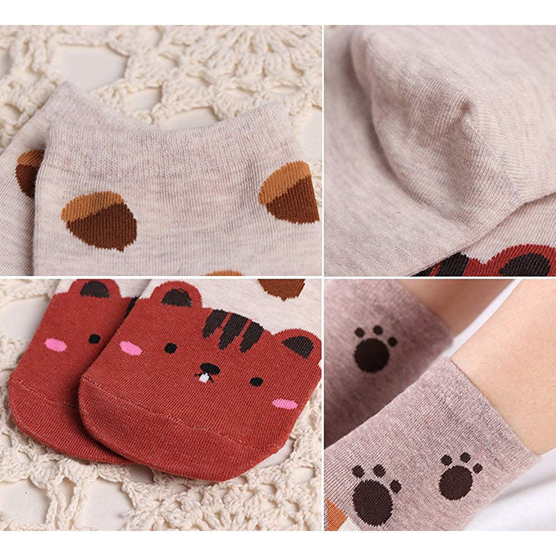 Women Cute Animal Socks Colorful Soft Cotton Socks 5 Pairs Puppy Kitten Pattern