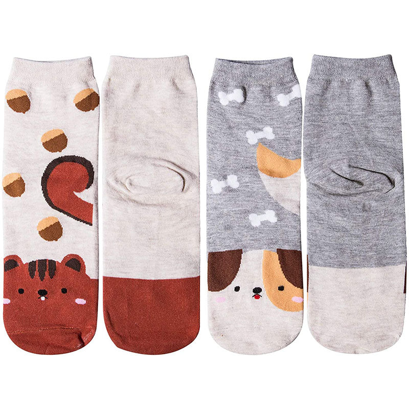 Women Cute Animal Socks Colorful Soft Cotton Socks 5 Pairs Puppy Kitten Pattern
